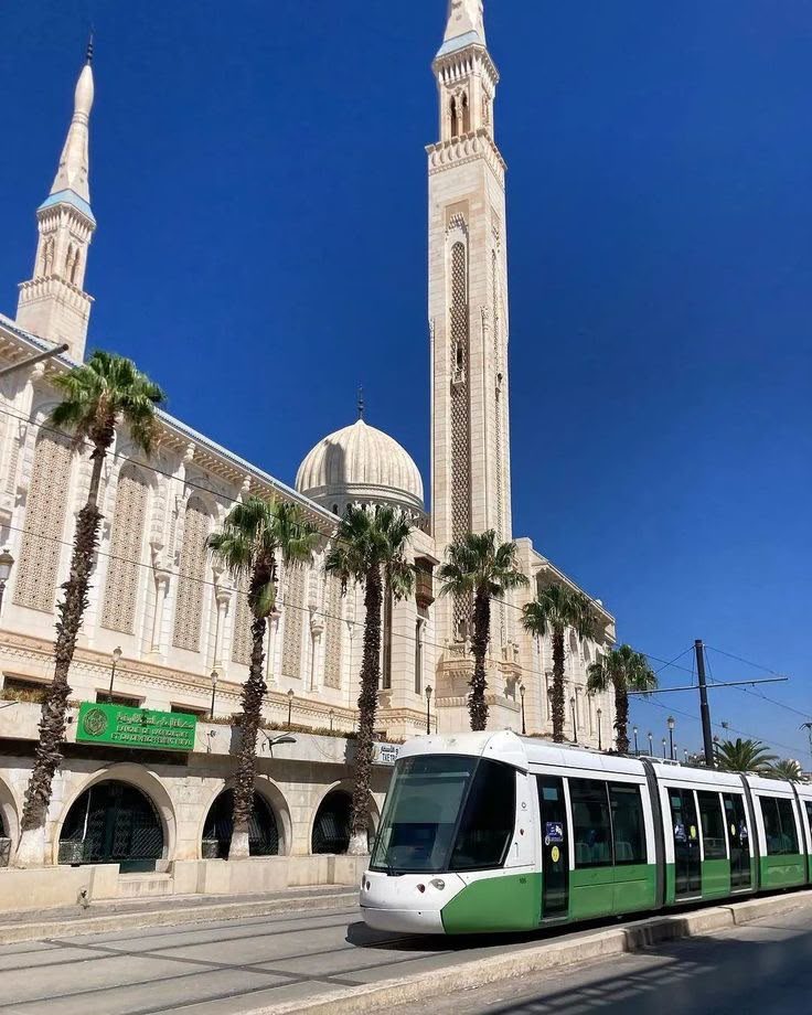 The Emir Abdelkader Mosque with a passing tram, Constantine