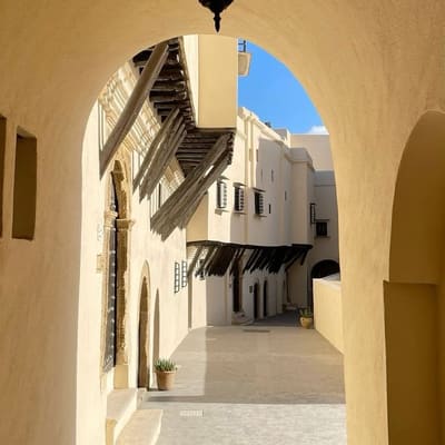 An arched passage opening onto a restored lane in the Casbah of Algiers