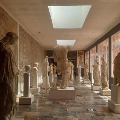 A gallery of Roman marble statues in a museum in Tipaza province