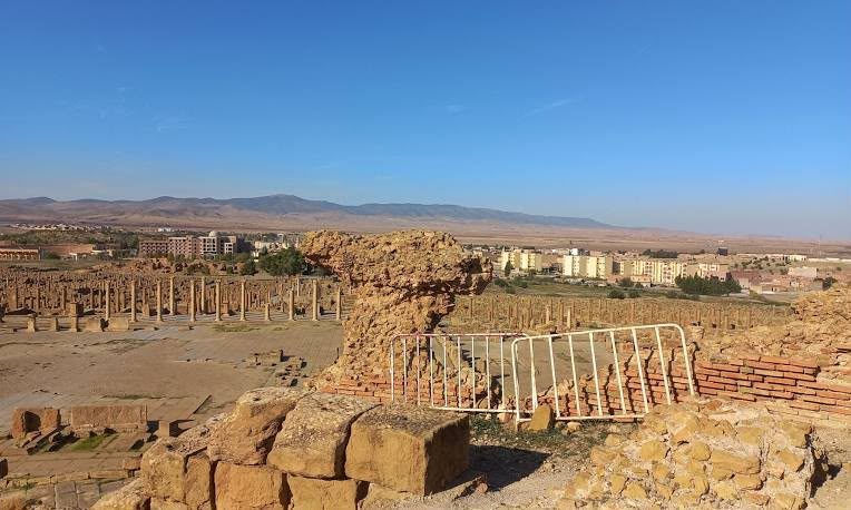 Stone ruins of the Roman colony of Timgad in eastern Algeria