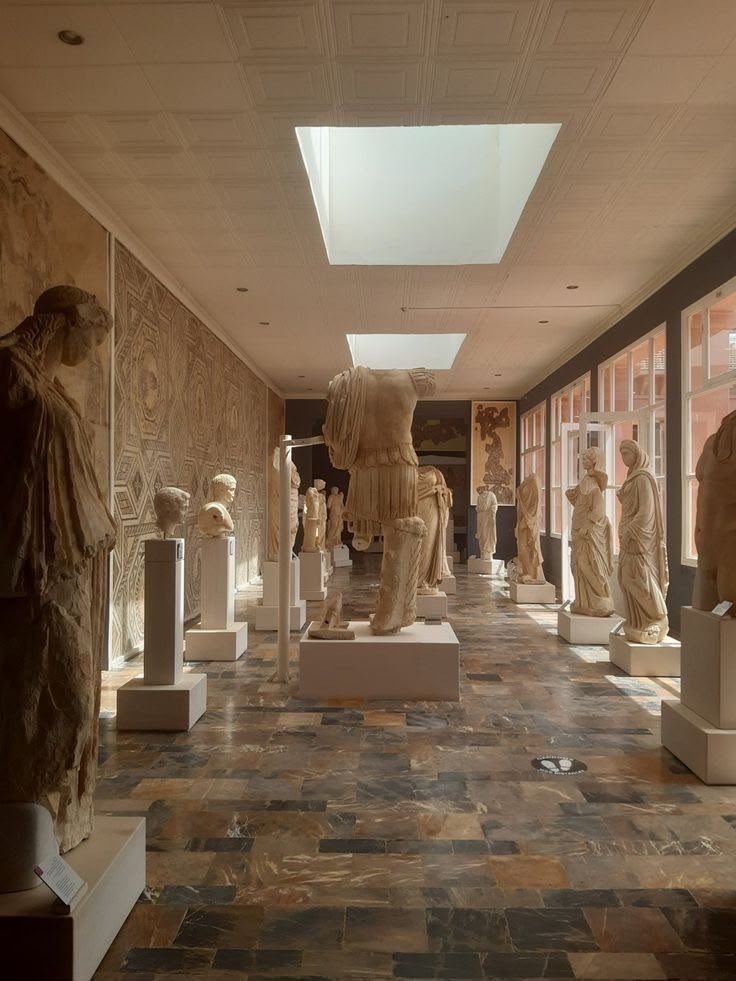 A gallery of Roman marble statues in a museum in Tipaza province