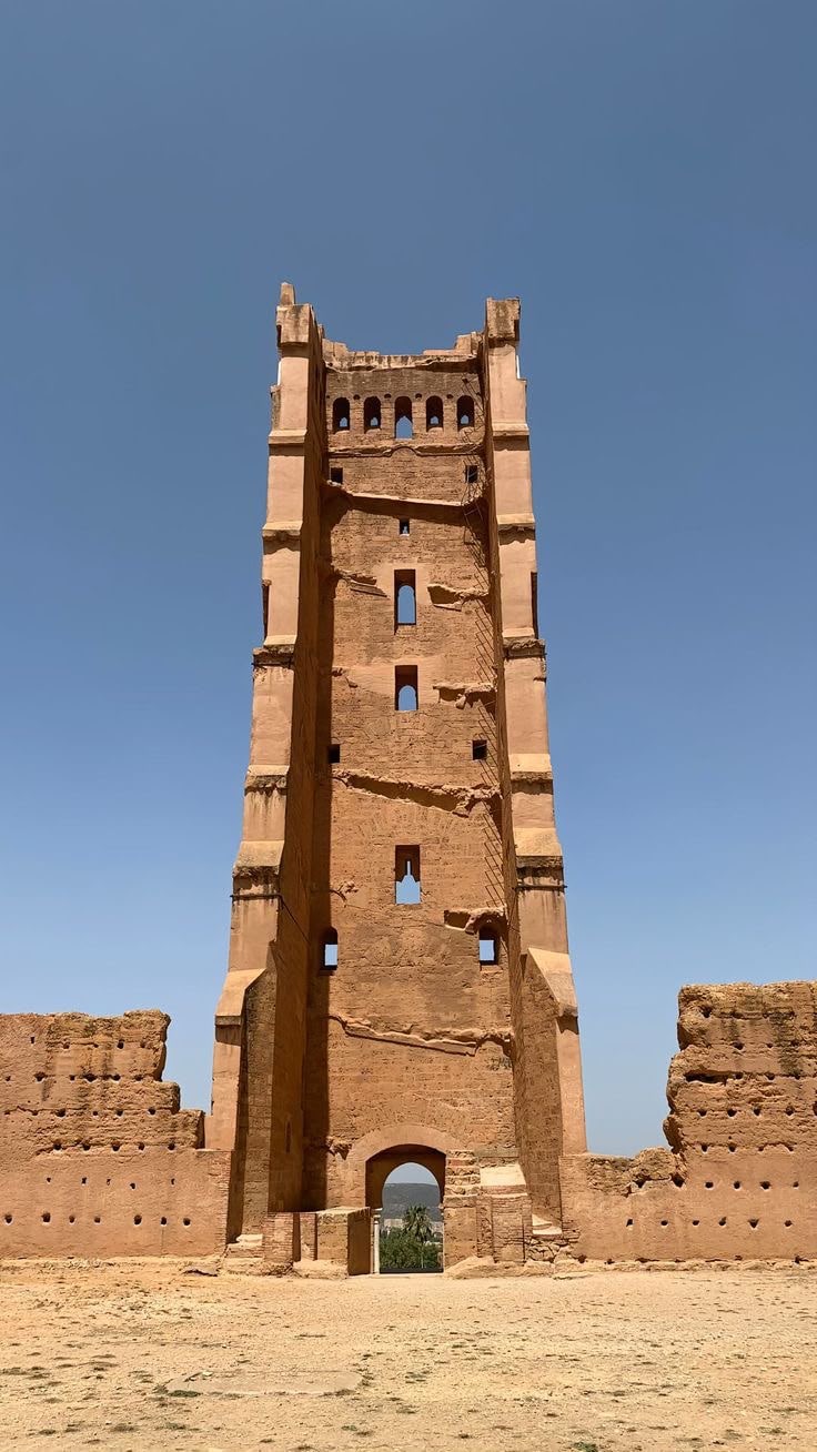 The minaret of Mansourah rising above the ruined walls of the mosque, Tlemcen